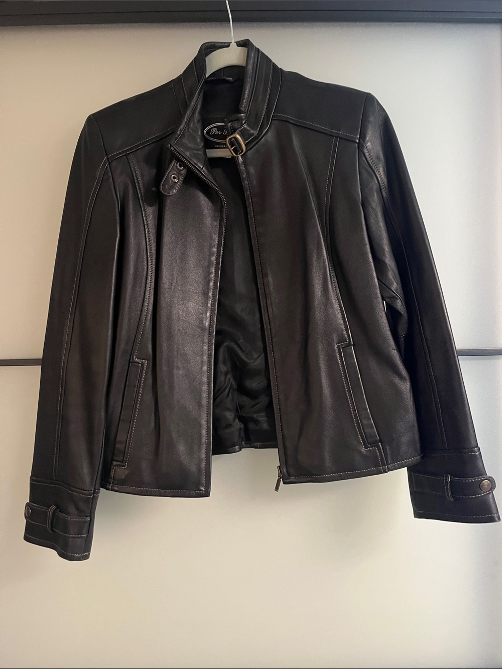 Women's Black Leather Zip-Up Jacket with Buckle Collar - Real Leather!!!